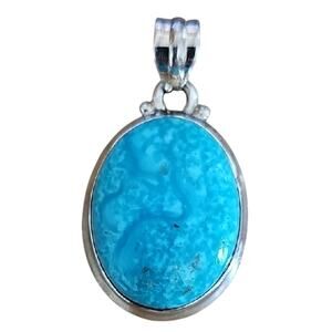 925 Sterling Silver with Turquoise Natural Shattuckite Oval Stone Pendant (ONLY)
